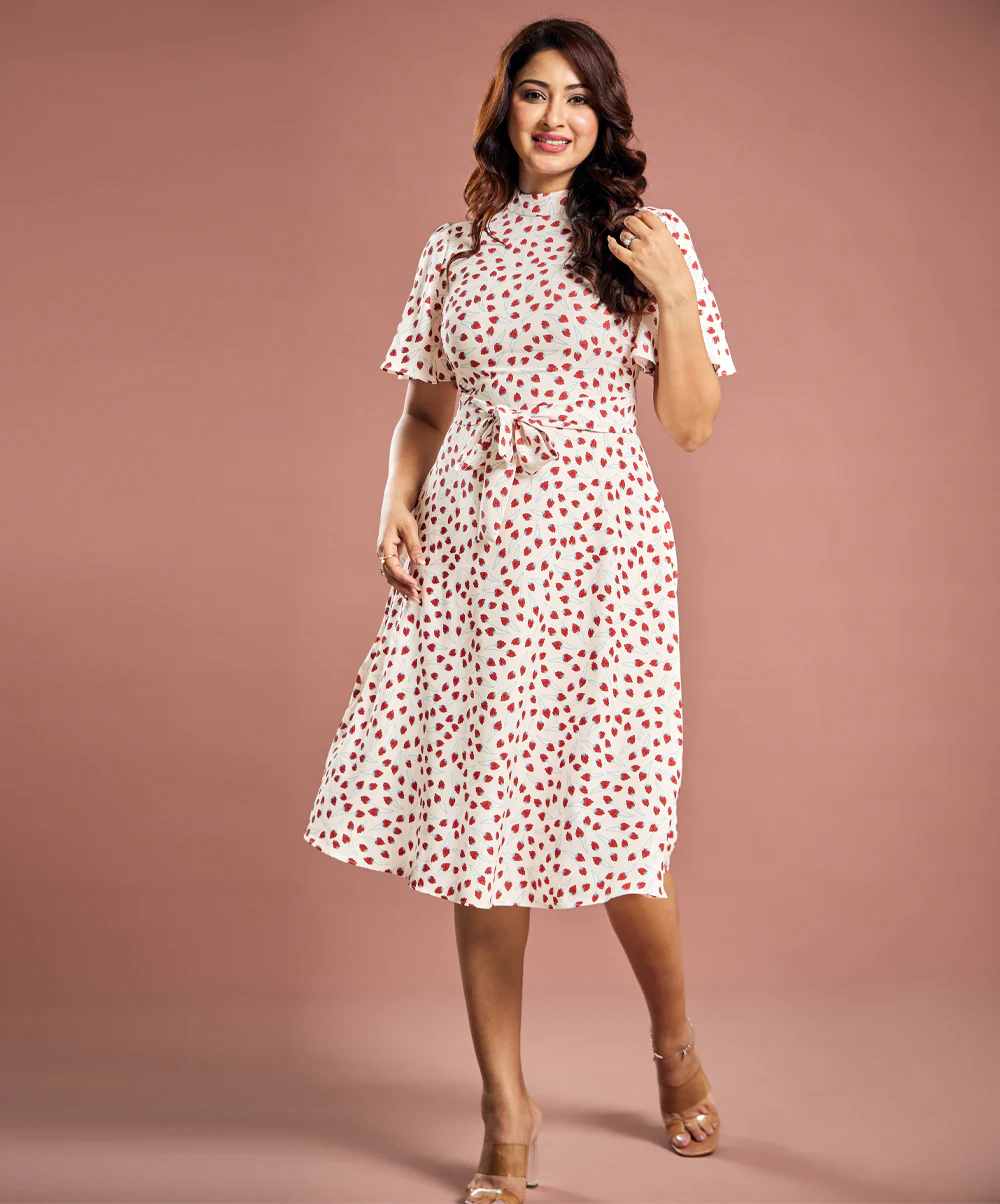 Floral Flutter Sleeve Flared Dress - Image 6