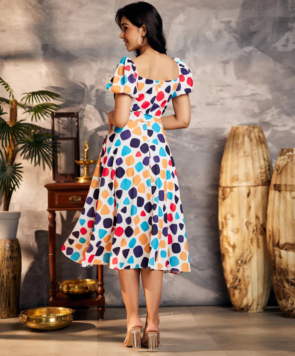 Floral Painting Wrap White Dress - Image 3