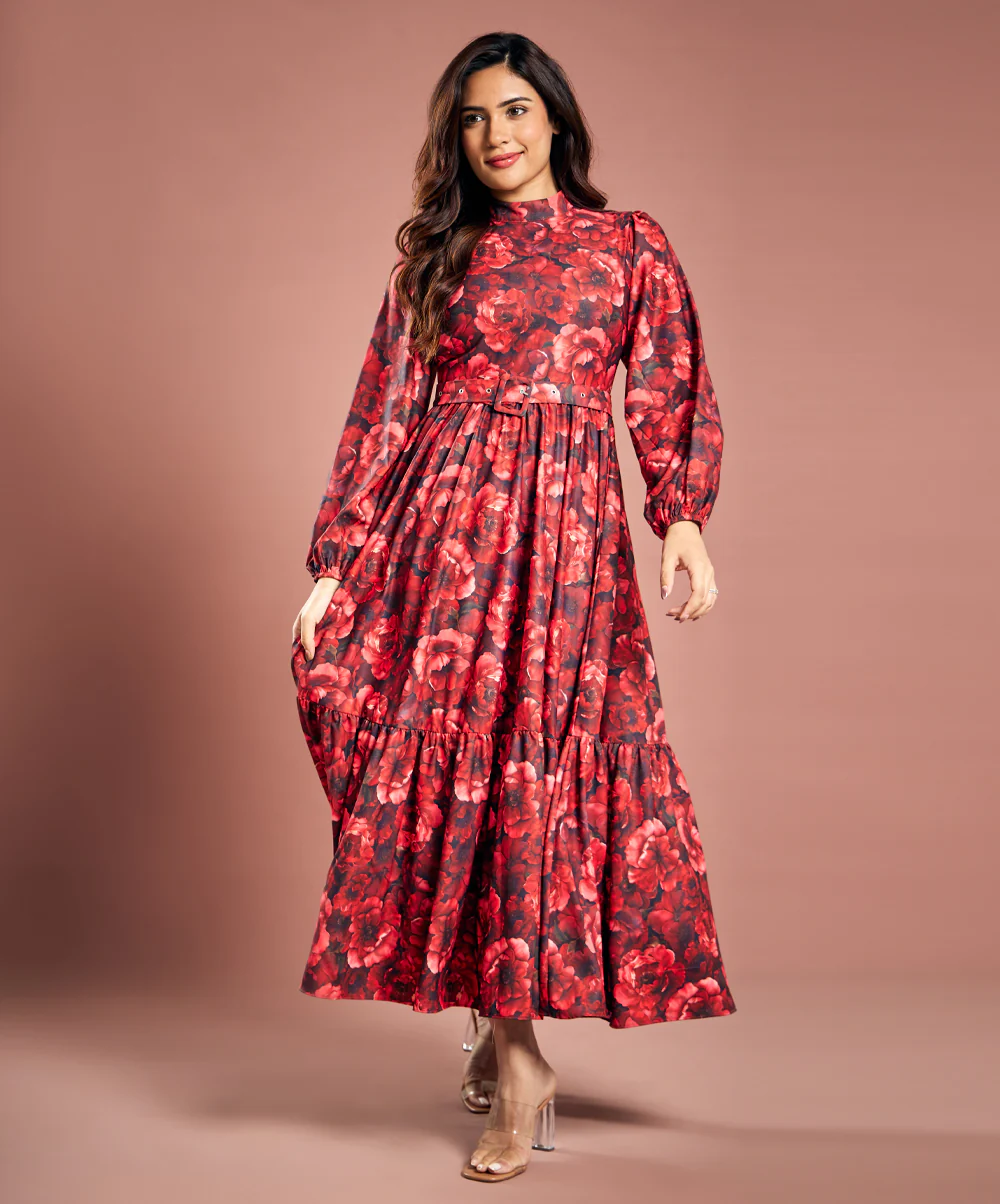 Floral Print Lantern Sleeve Dress - Image 3