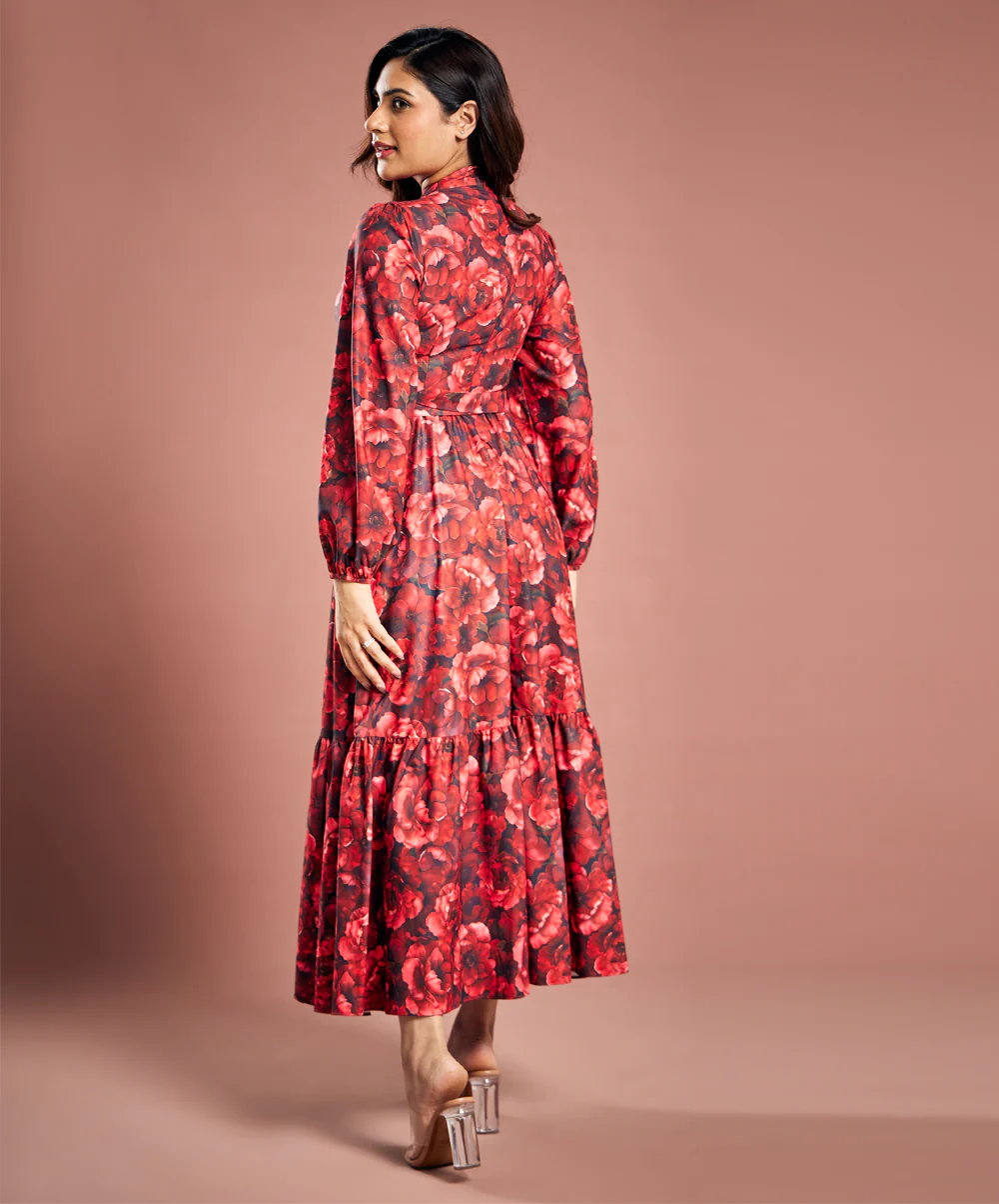 Floral Print Lantern Sleeve Dress - Image 4