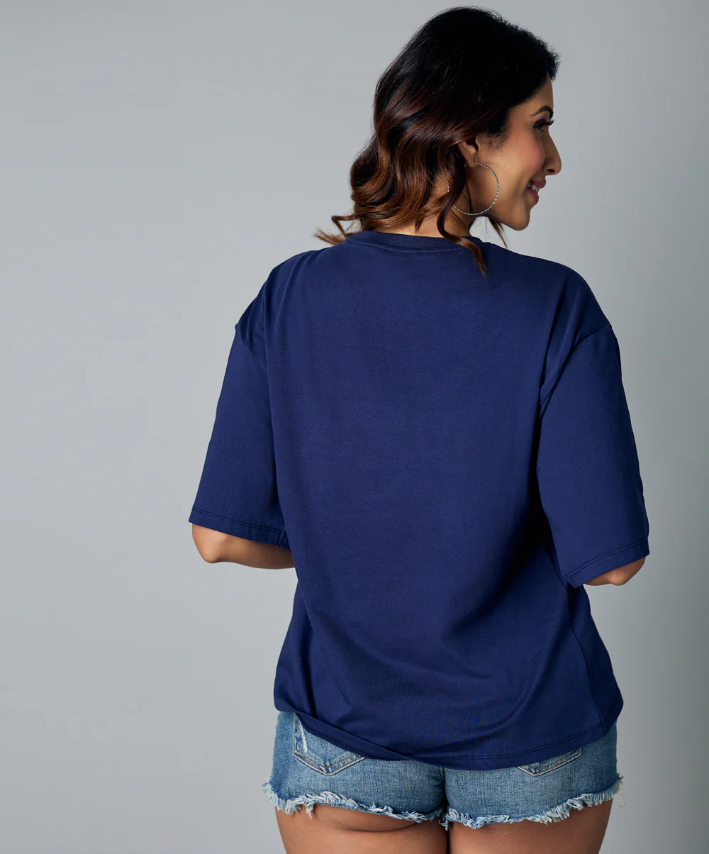Floral Print Oversize Navy Tshirt - Image 3