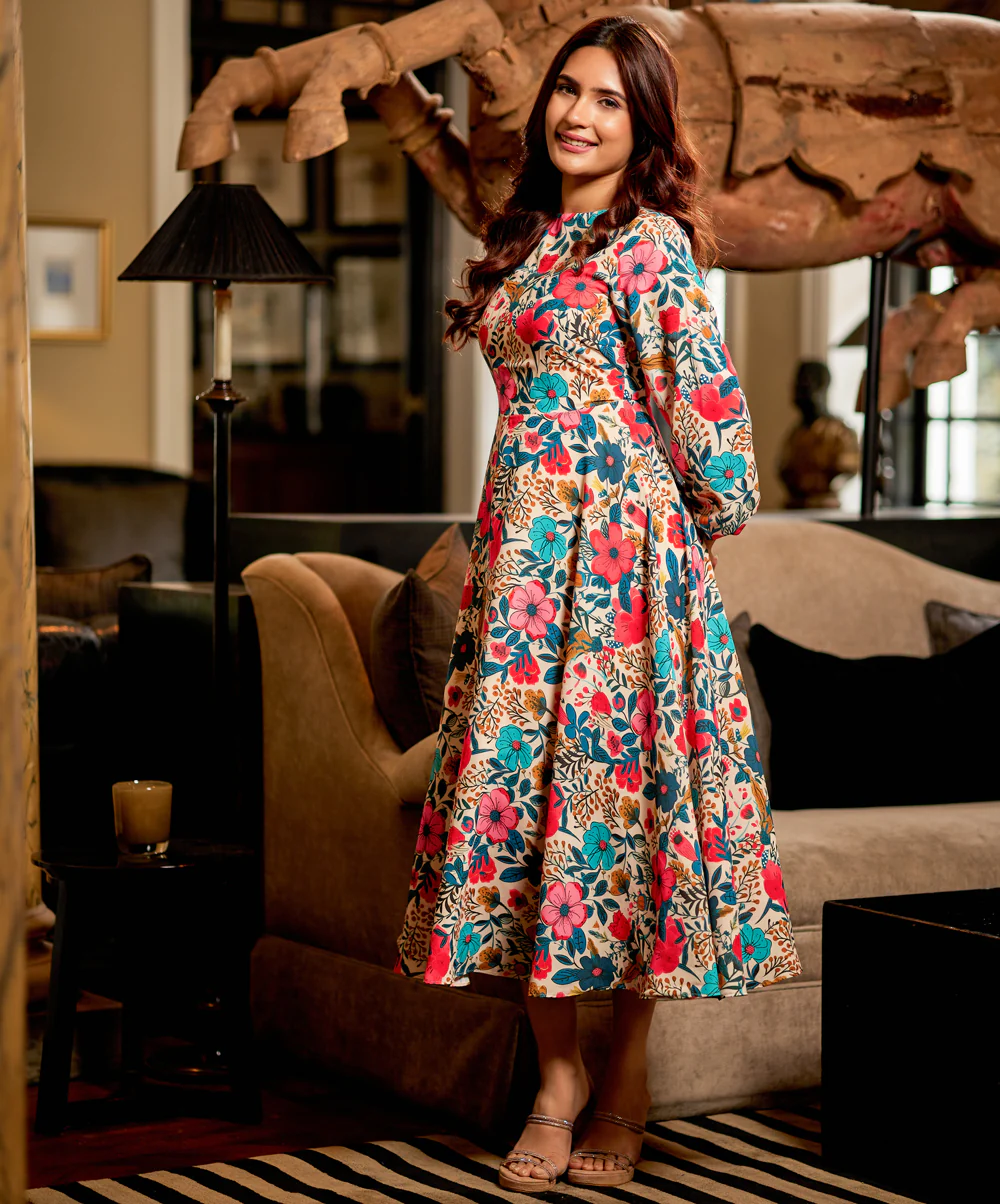 Floral Printed Long Sleeve Midi Dress - Image 2