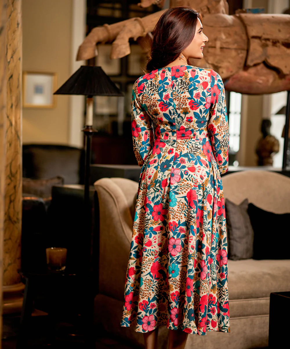 Floral Printed Long Sleeve Midi Dress - Image 5