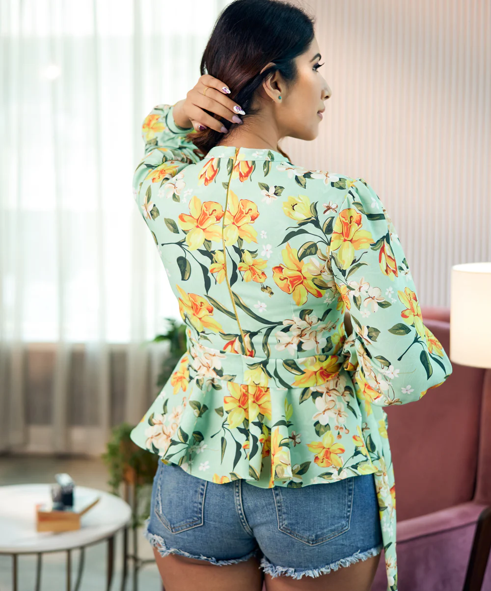 Floral Printed Peplum Top - Image 2
