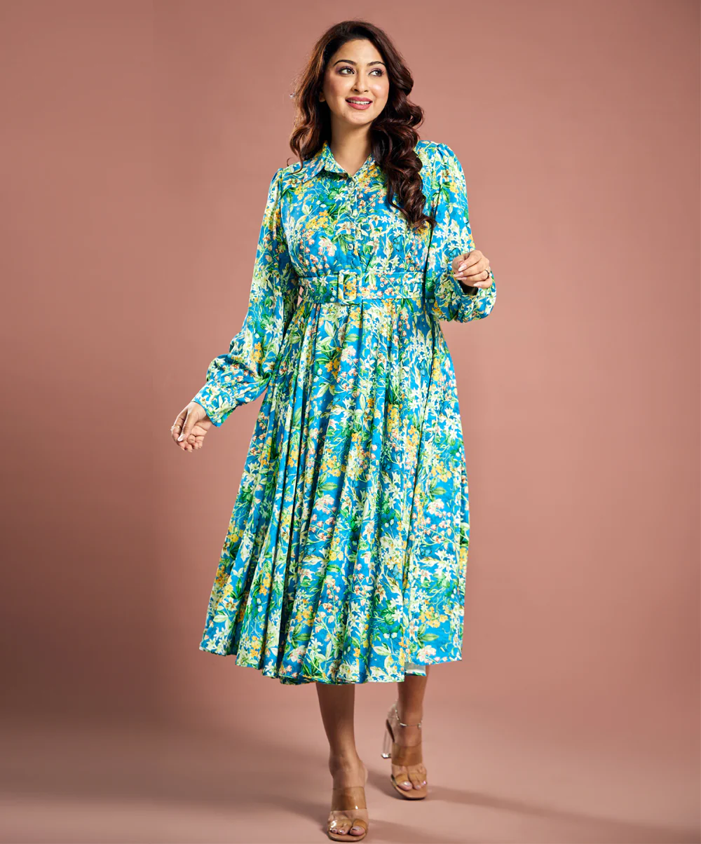 Floral Vines Printed Chiffon Dress - Image 2