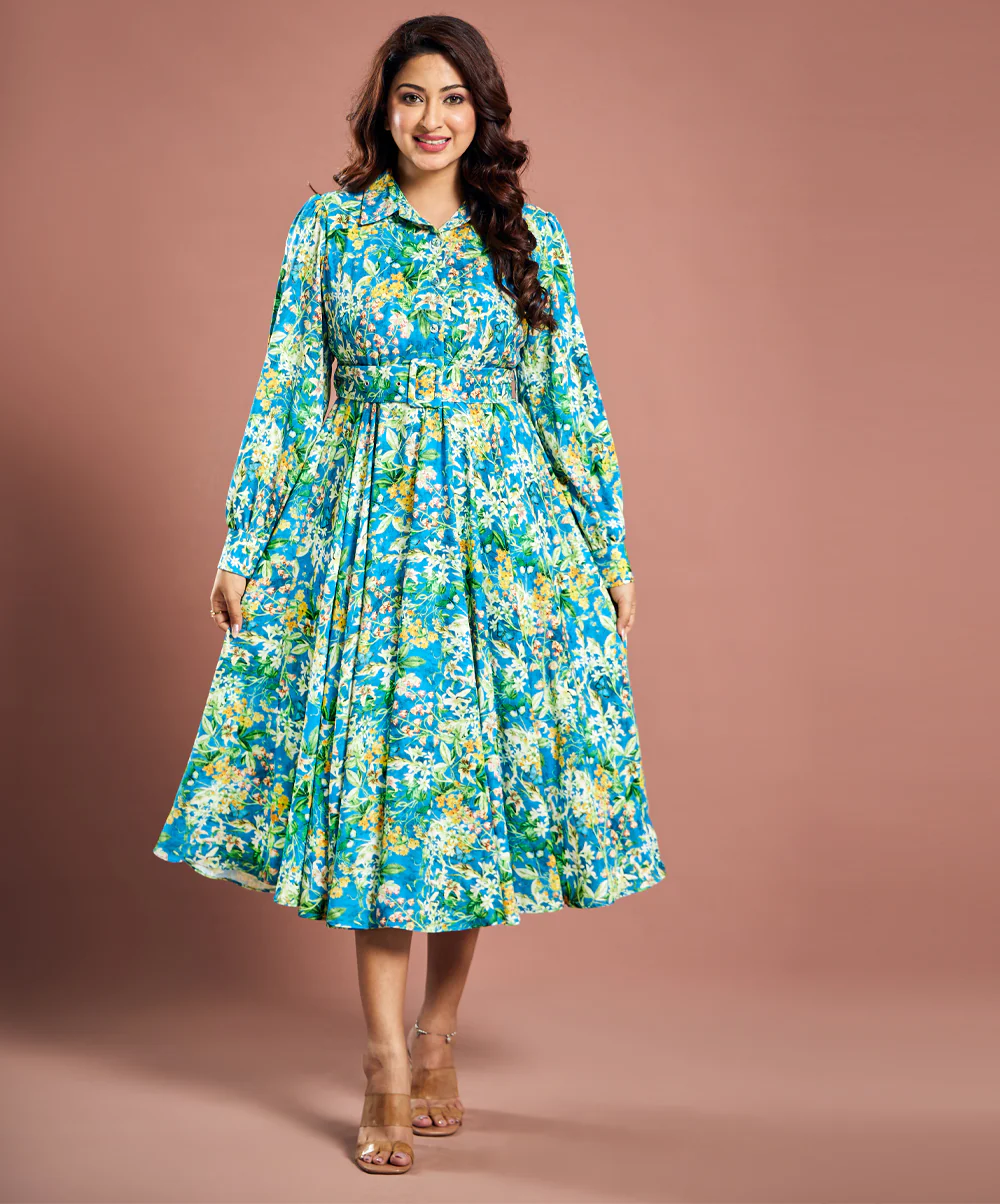 Floral Vines Printed Chiffon Dress - Image 3