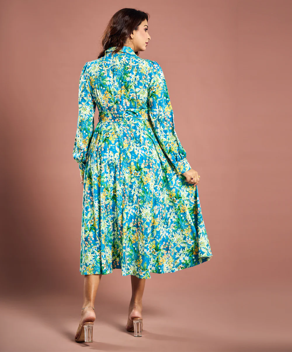 Floral Vines Printed Chiffon Dress - Image 4