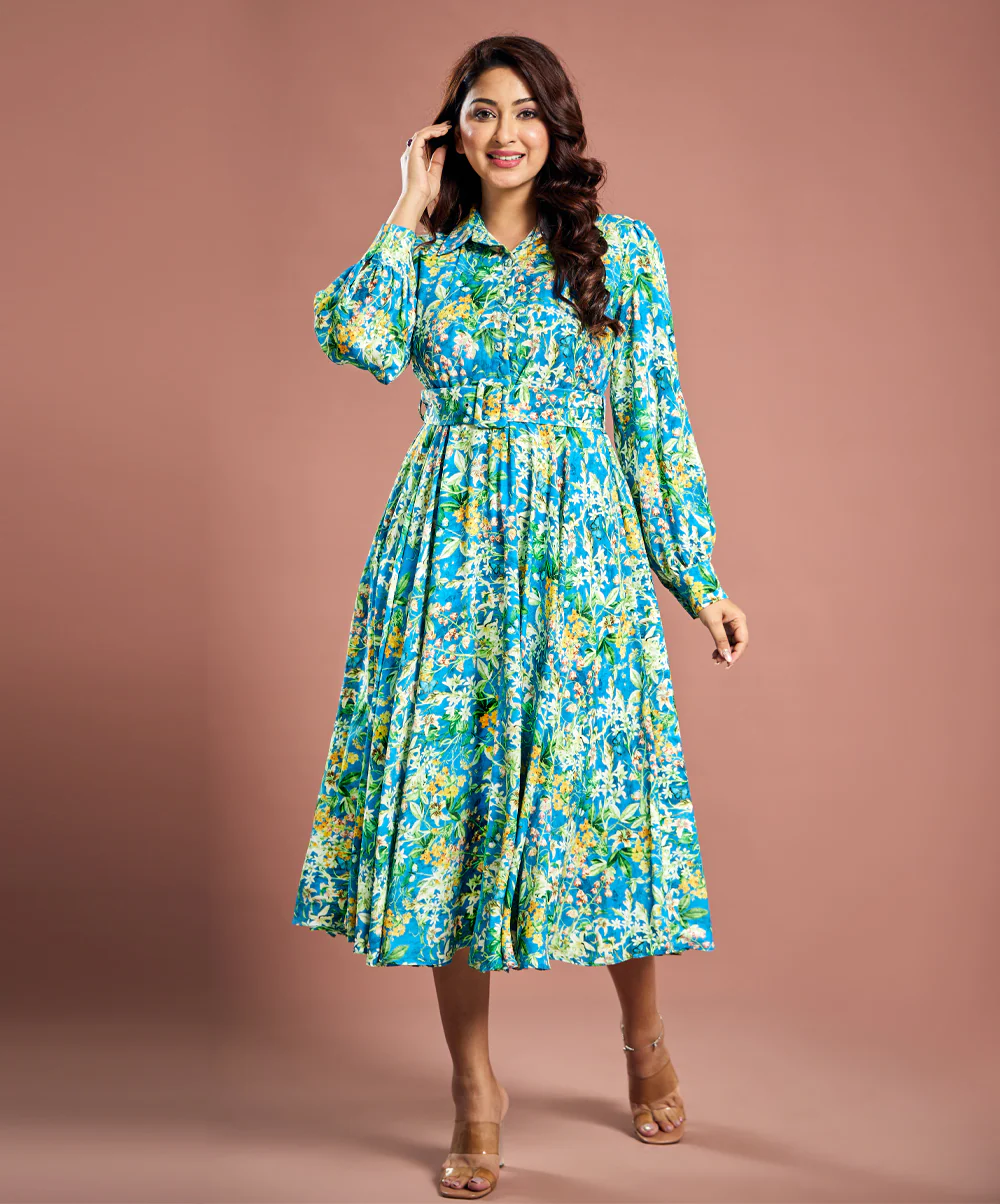 Floral Vines Printed Chiffon Dress - Image 5