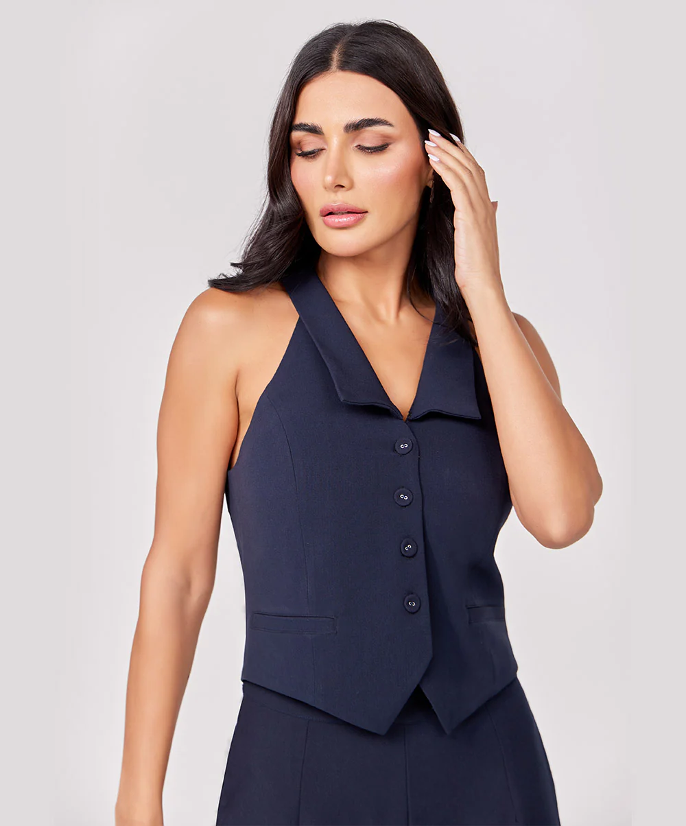 Formal Navy Blue Waist Coat - Image 3