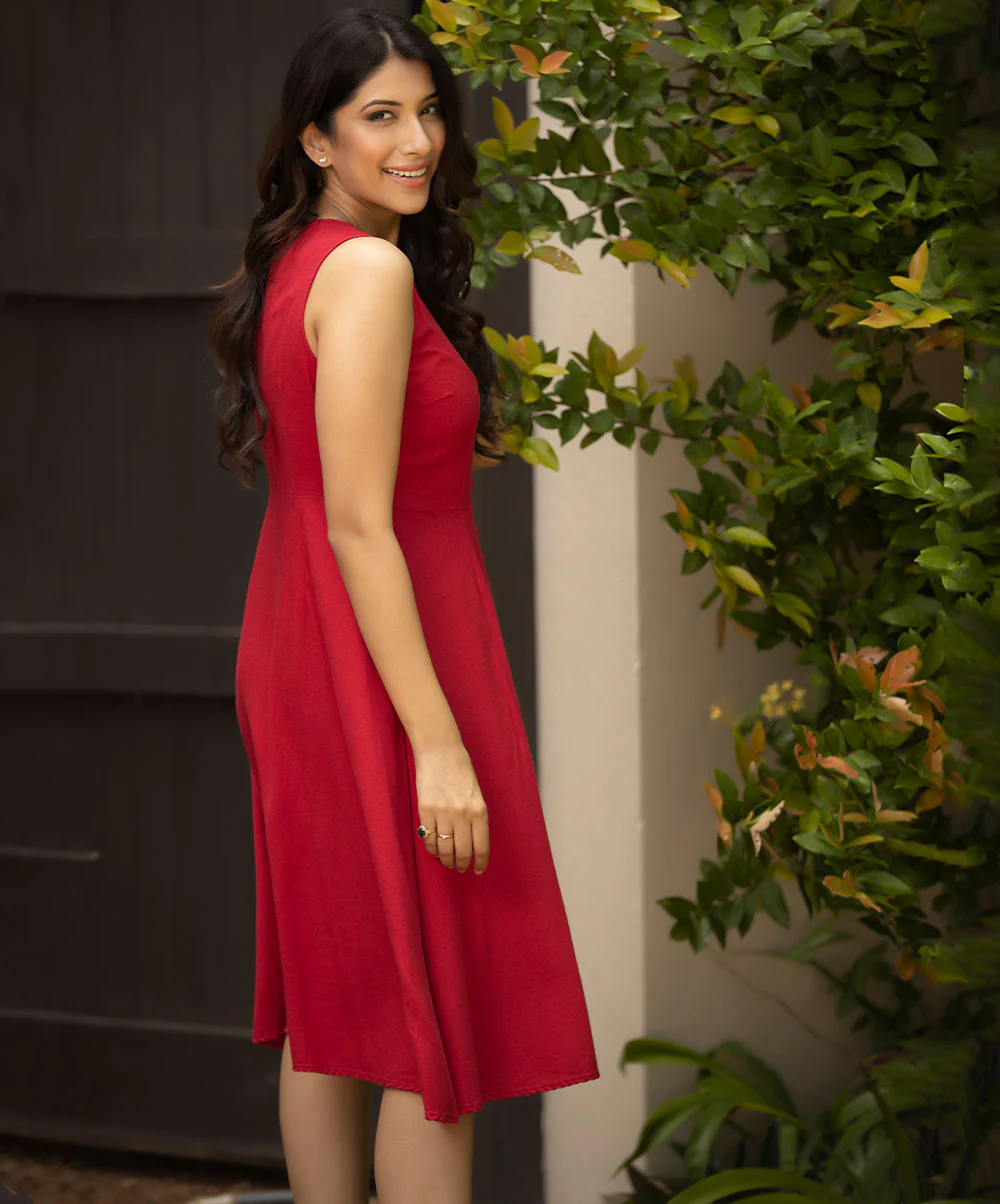 Front Buttoned Linen Midi Dress - Image 2