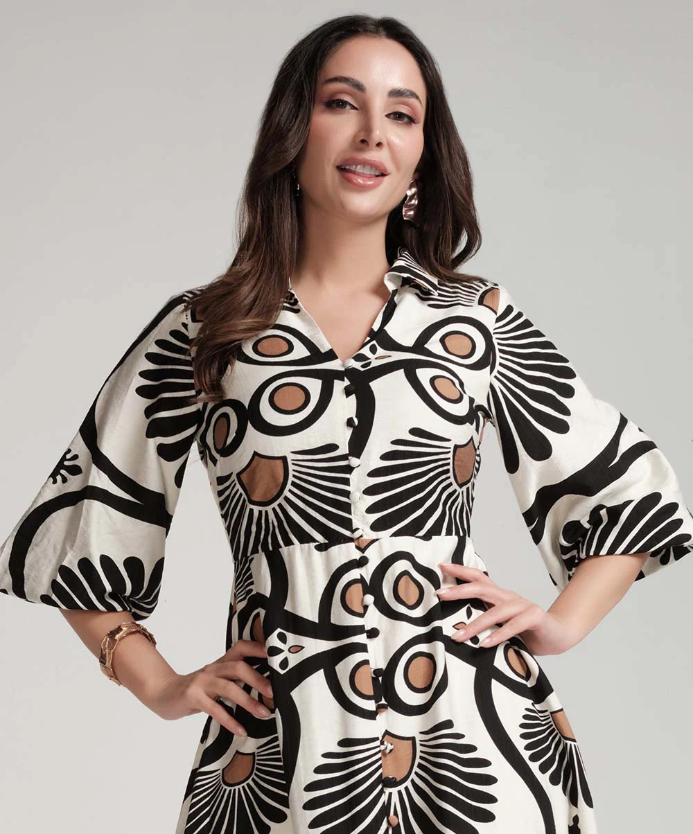 Front Buttoned Printed Maxi Dress - Image 2