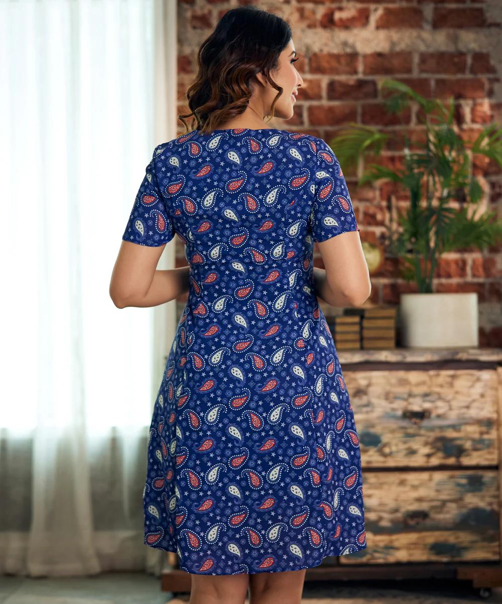 Front Buttoned Short Sleeve Printed Dress - Image 3