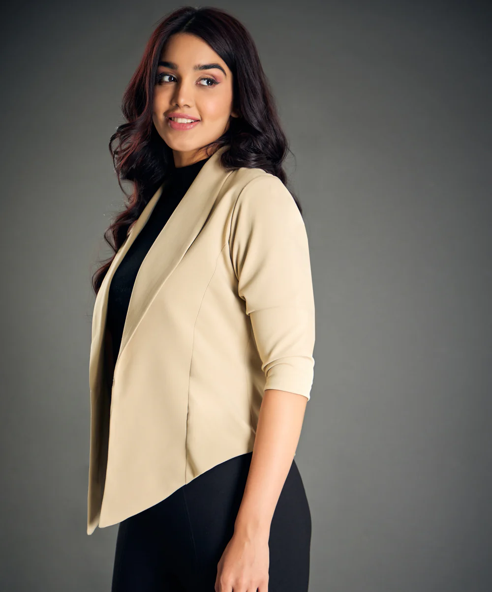 Front Open Beige Work Office Blazer - Image 3