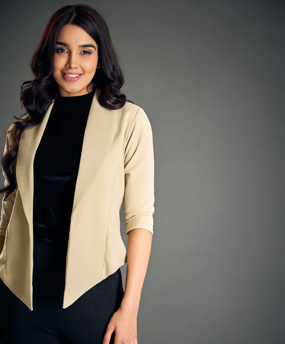 Front Open Beige Work Office Blazer - Image 4
