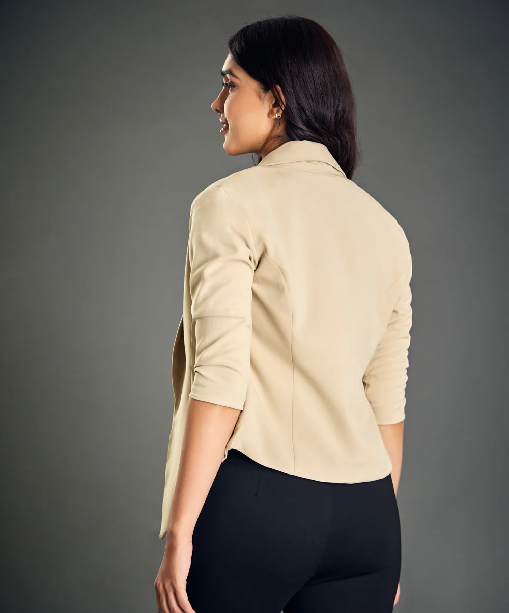 Front Open Beige Work Office Blazer - Image 5