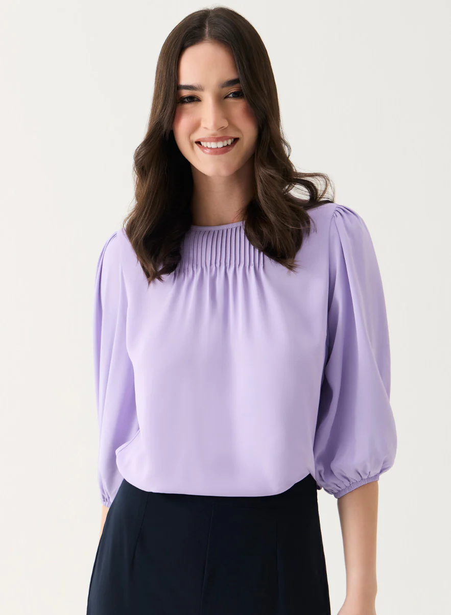 Front Pin-Tuck Neck Detailed Long-Sleeve Top - Image 2