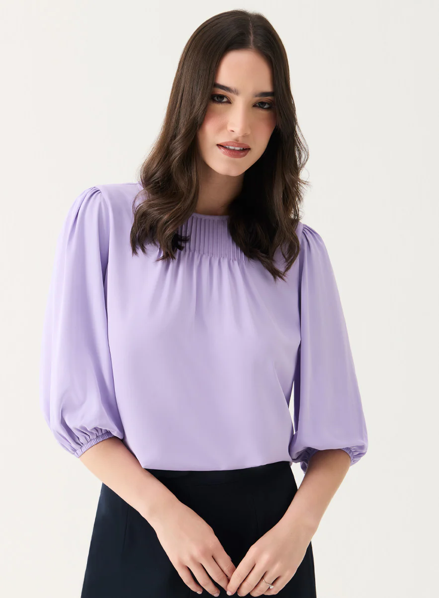 Front Pin-Tuck Neck Detailed Long-Sleeve Top - Image 3