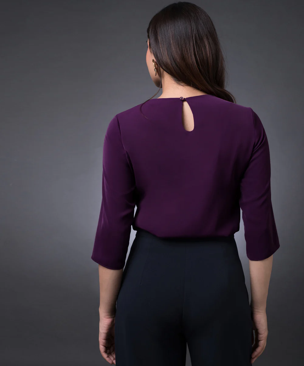 Front Pintuck Long Sleeve Purple Top - Image 3