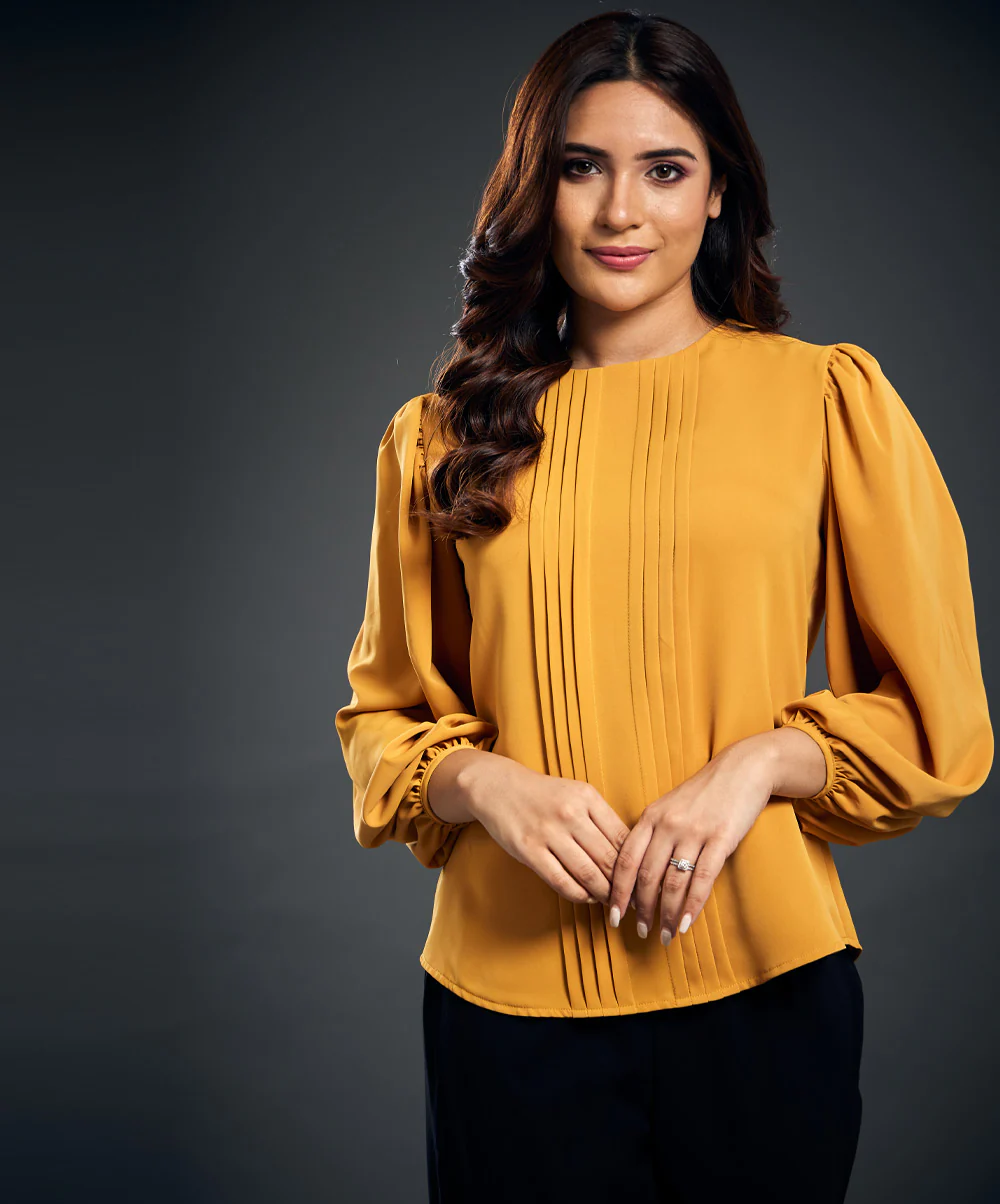 Front Pintuck Mustard Top - Image 3