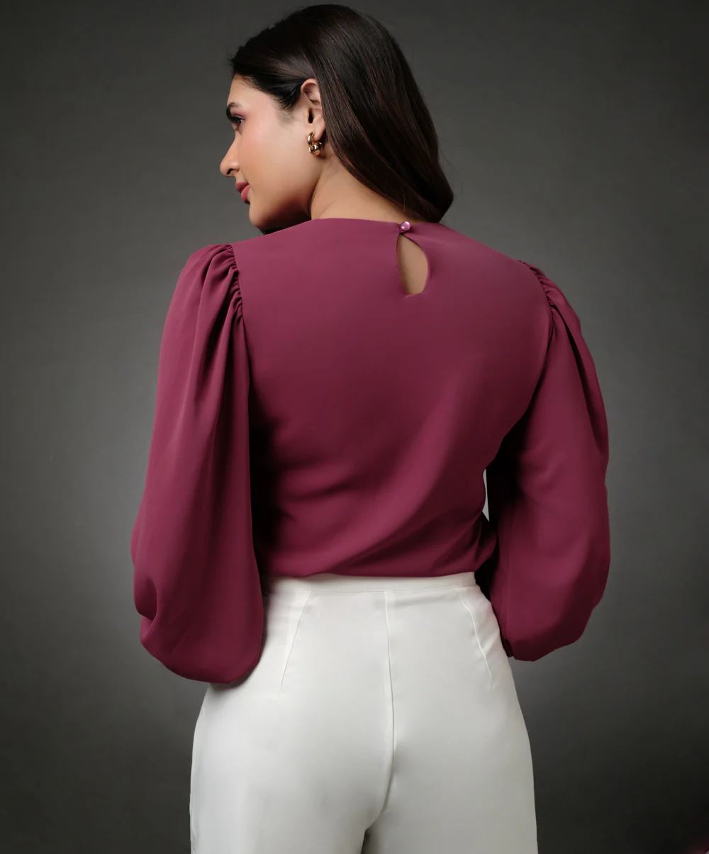 Front Pintuck Round Neck Pink Top - Image 4