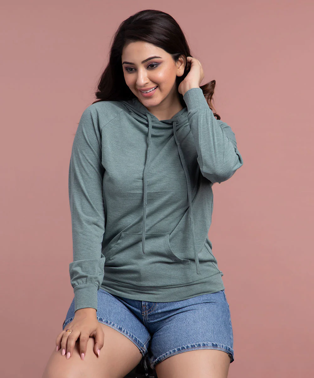Front Pocket Green Marl Hoodie