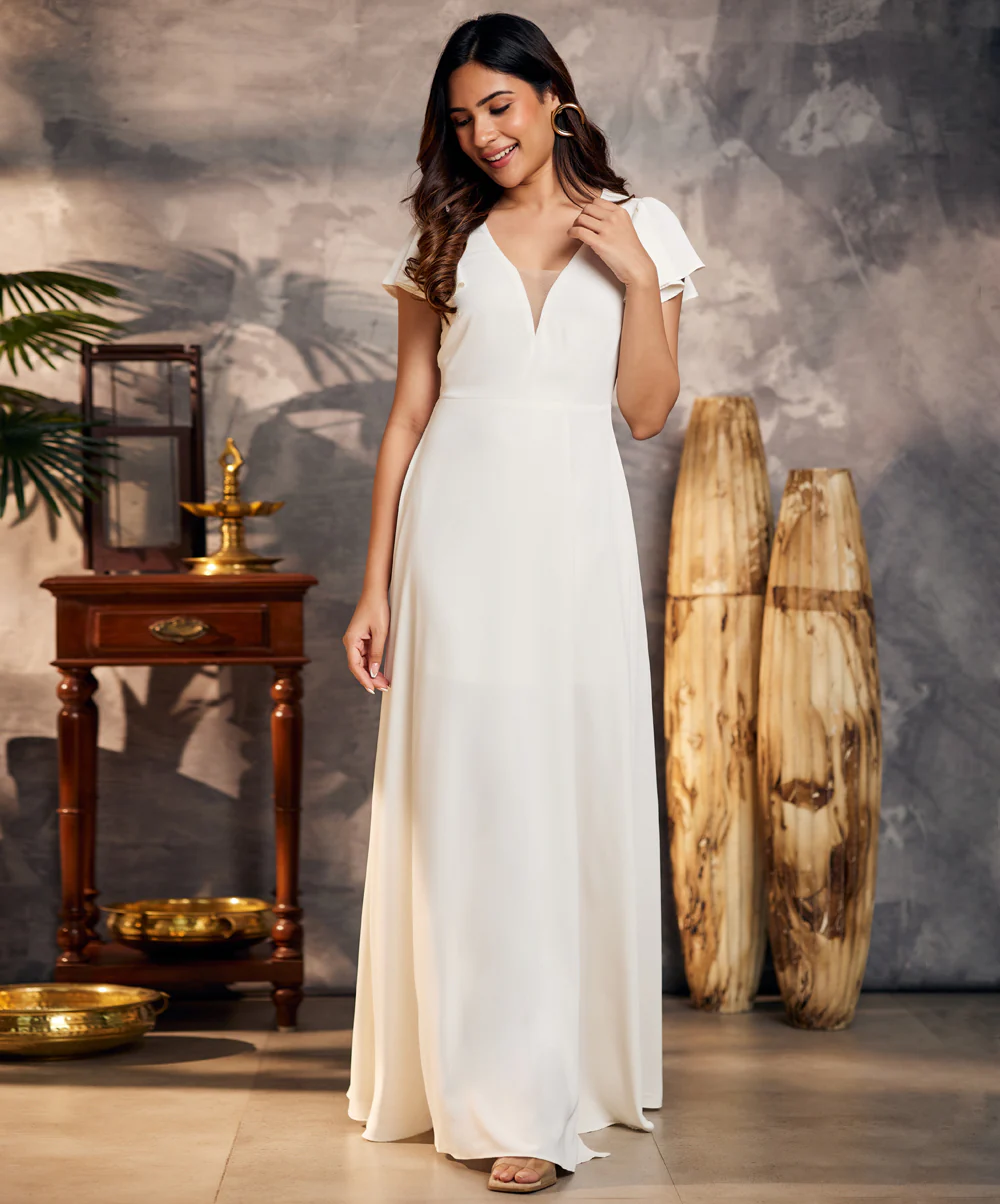 Front Slit Flared White Chiffon Maxi - Image 3