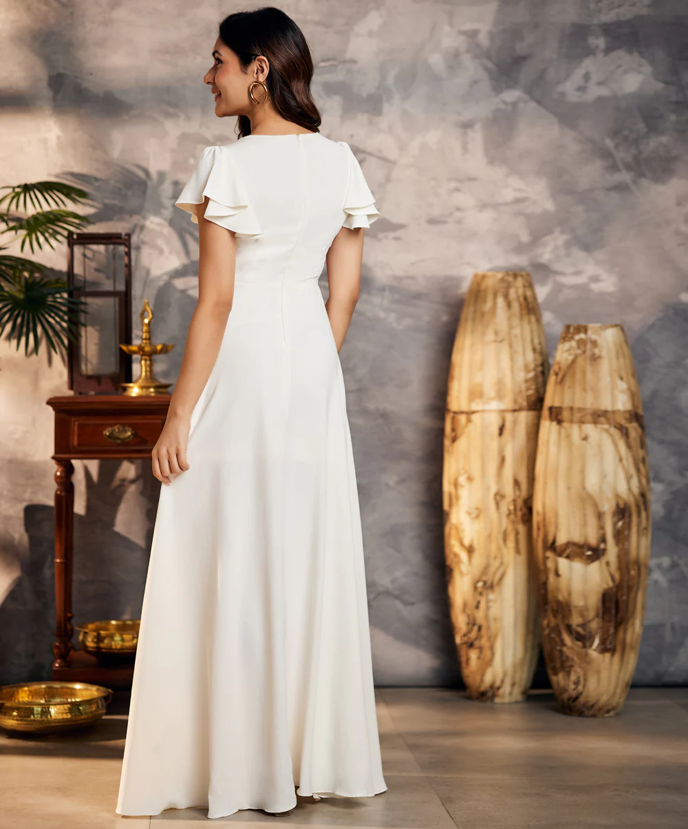 Front Slit Flared White Chiffon Maxi - Image 4