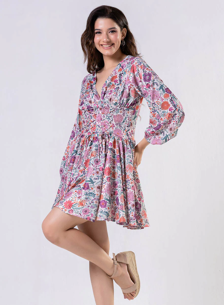 Front Tie Satin Printed Dress - Image 3