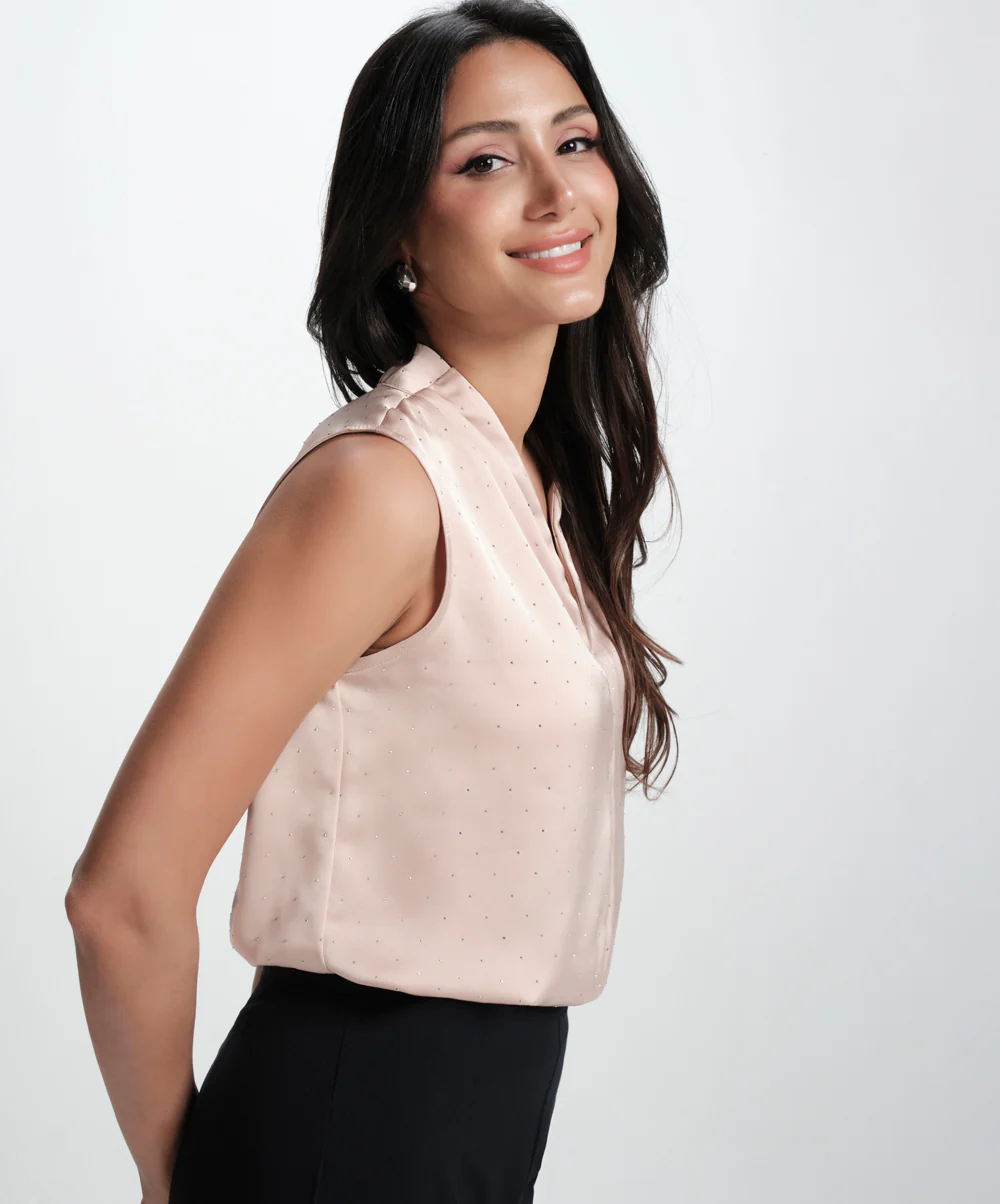 Glitter Detailed Vneck With Shoulder Pleated Top - Image 3