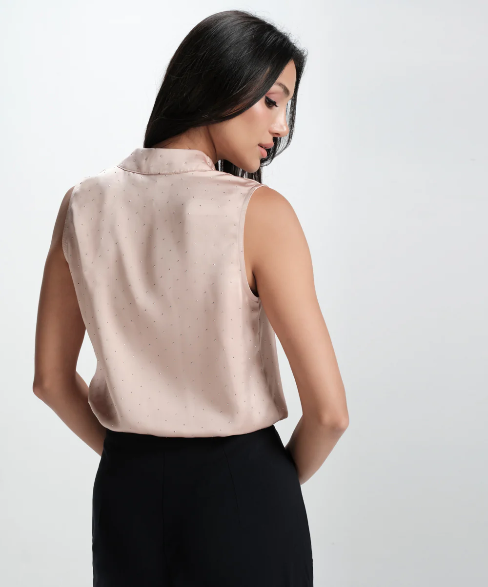 Glitter Detailed Vneck With Shoulder Pleated Top - Image 4