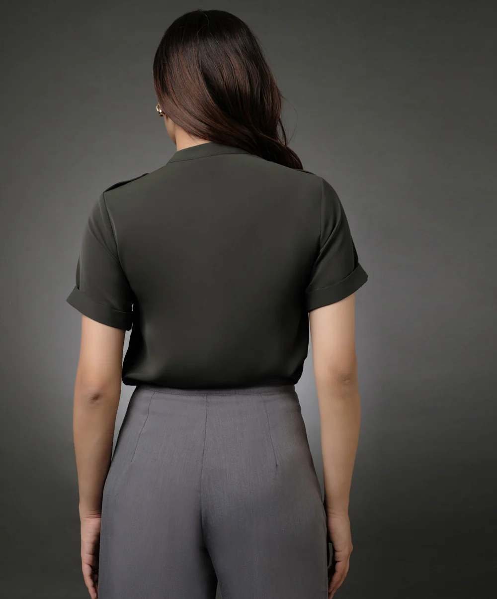 Gold Button Attached Grey Top - Image 4
