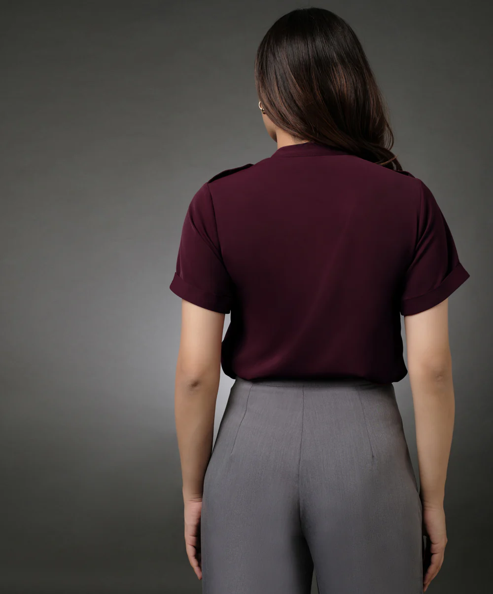 Gold Button Attached Maroon Top - Image 4