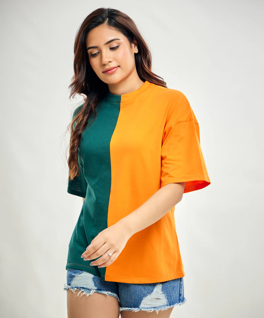 Green And Orange Contrast Oversized Tshirt - Image 2