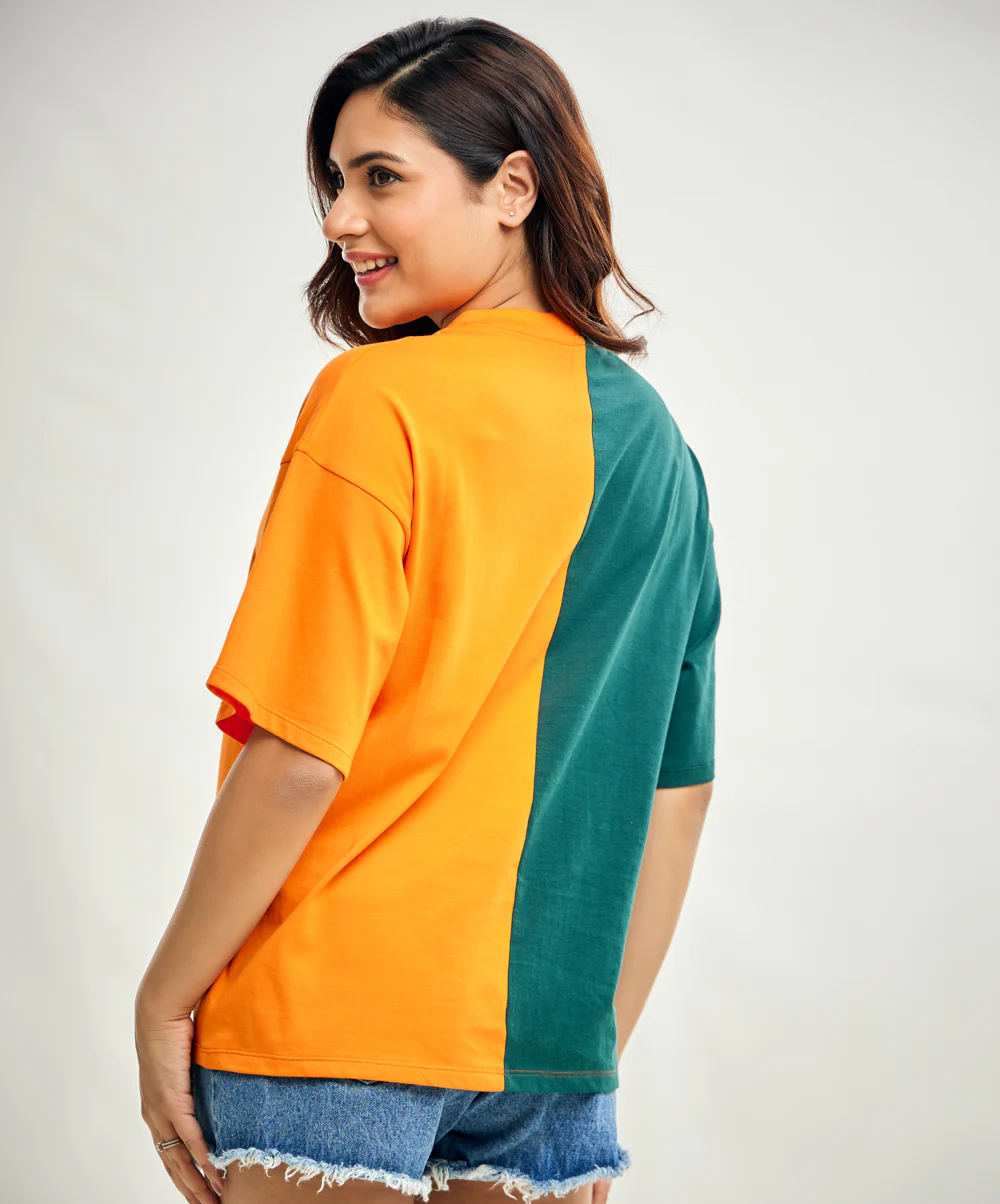 Green And Orange Contrast Oversized Tshirt - Image 3