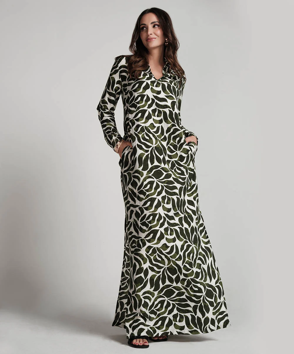 Green Printed Dress With Side Pockets - Image 2