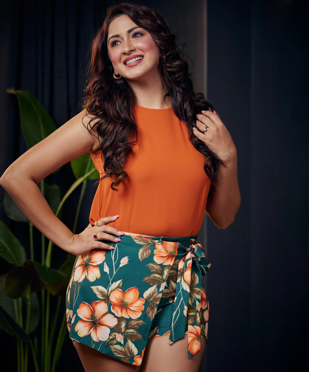 Green Printed High Rise Skort - Image 2