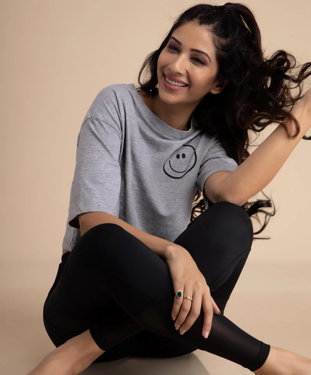 Grey Smiley Face Drop Shoulder TShirt - Image 2