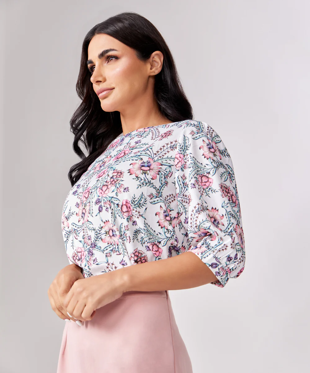Half Puffed Sleeve Round Neck Top - Image 4