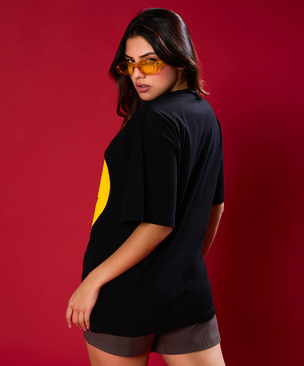 Half Skull And Smiley Face Printed Oversized Tshirt - Image 5