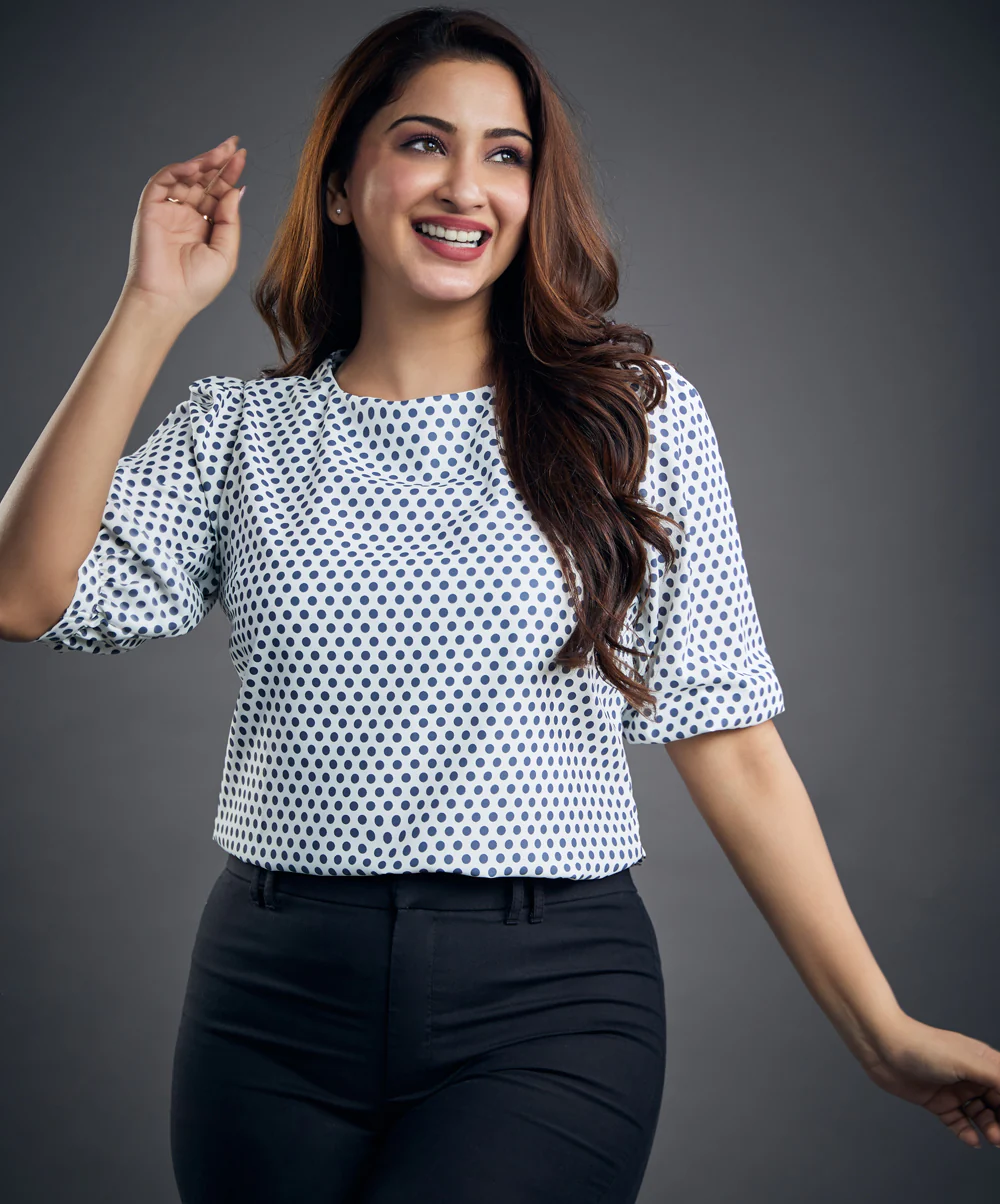 Half Sleeve Polka Dot Printed Top - Image 2