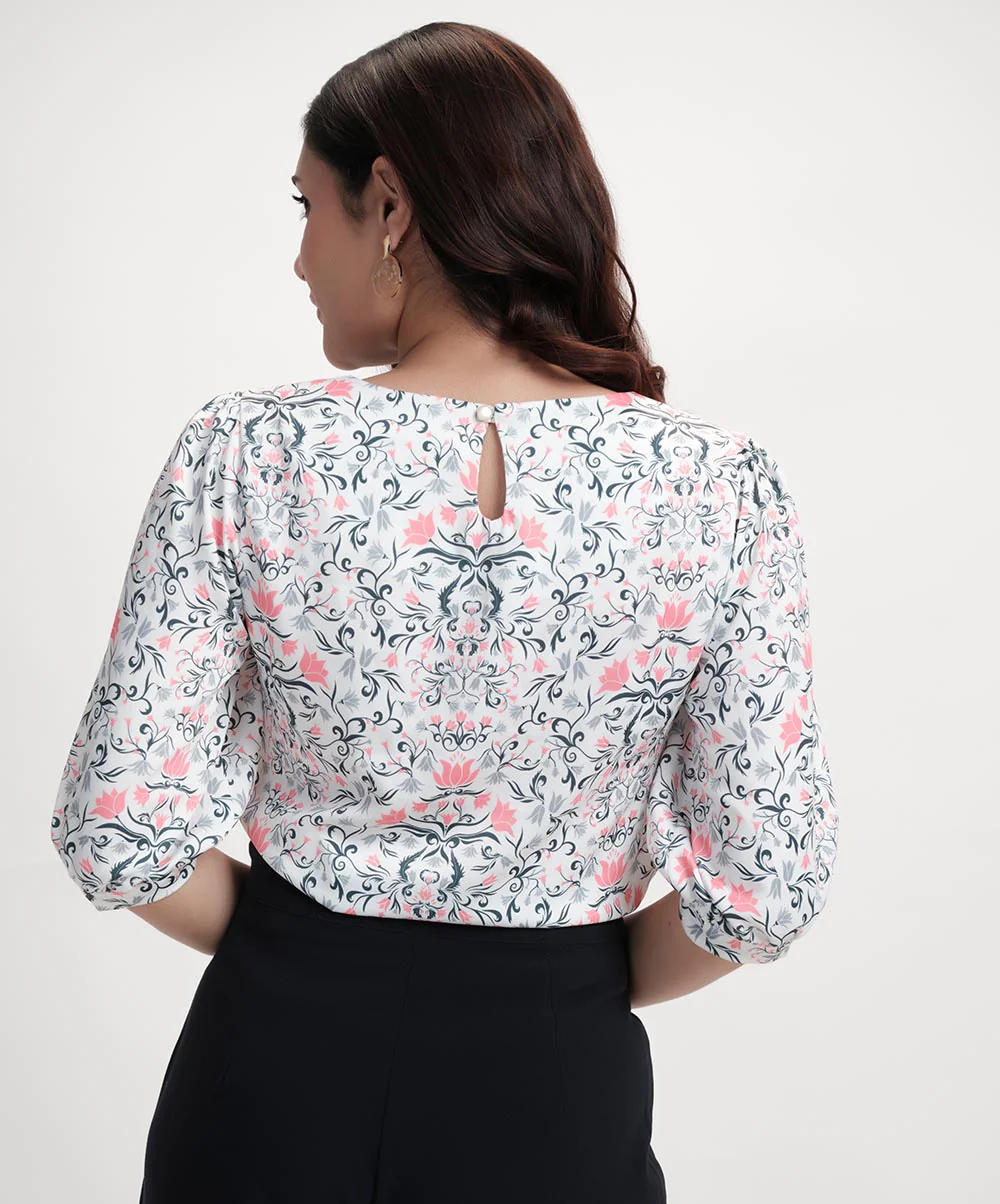Half Sleeve Printed Chiffon Print Top - Image 4