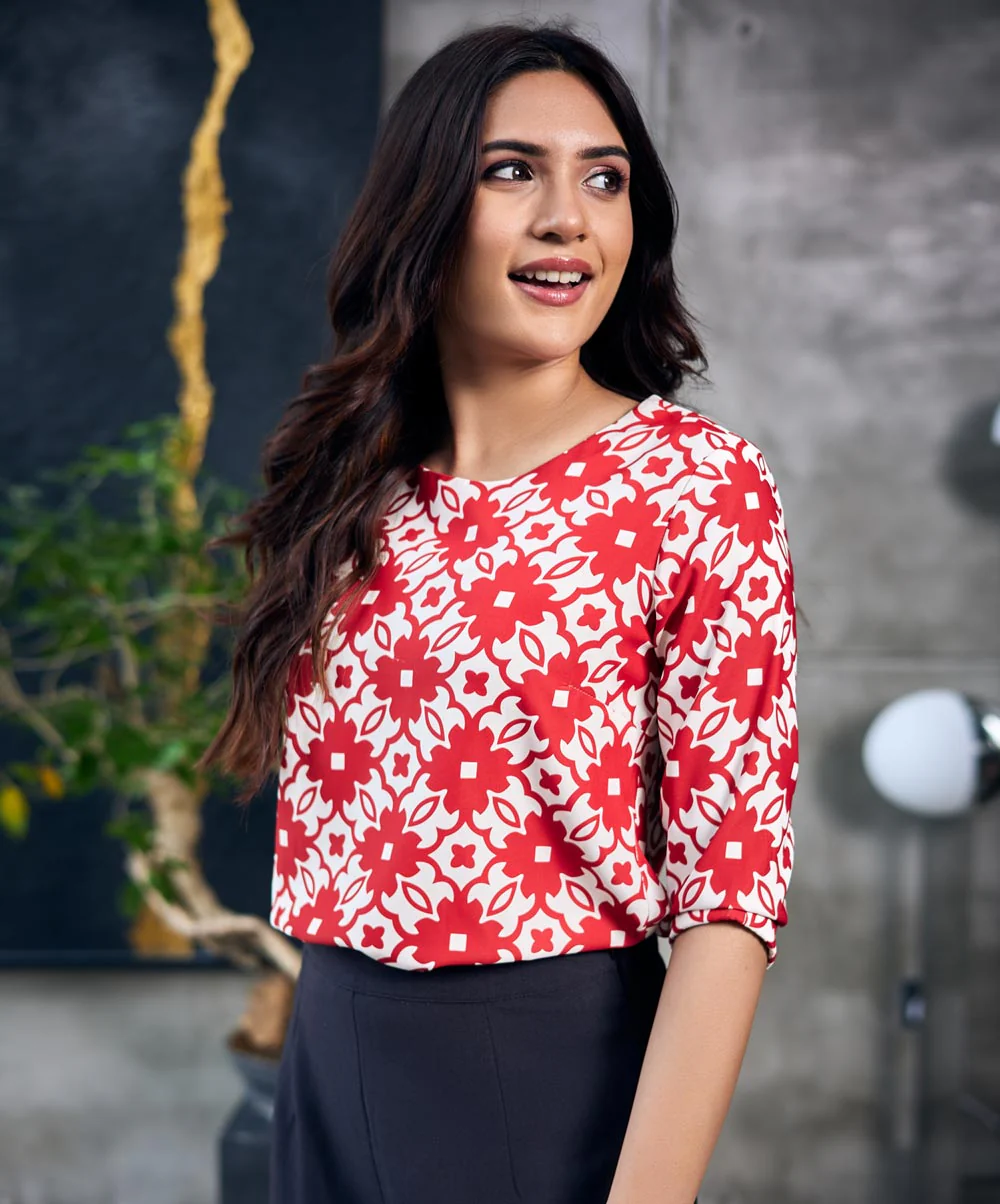 Half Sleeve Printed Chiffon Top - Image 2