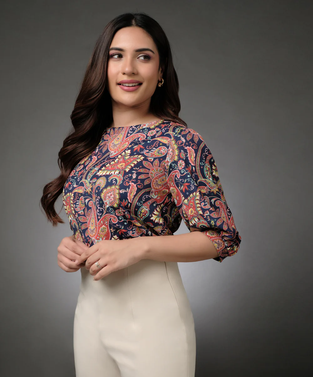Half Sleeve Printed Chiffon Top - Image 2
