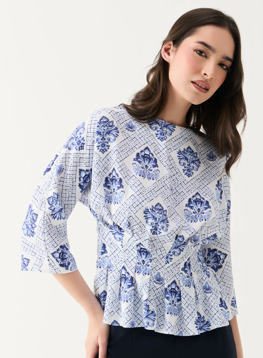 Half Sleeve Printed Peplum Top - Image 2