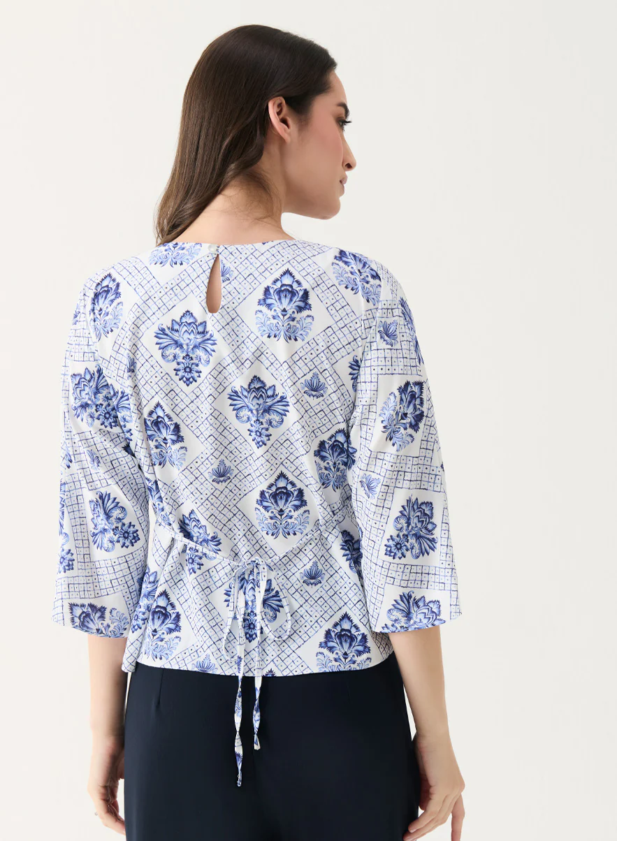 Half Sleeve Printed Peplum Top - Image 3
