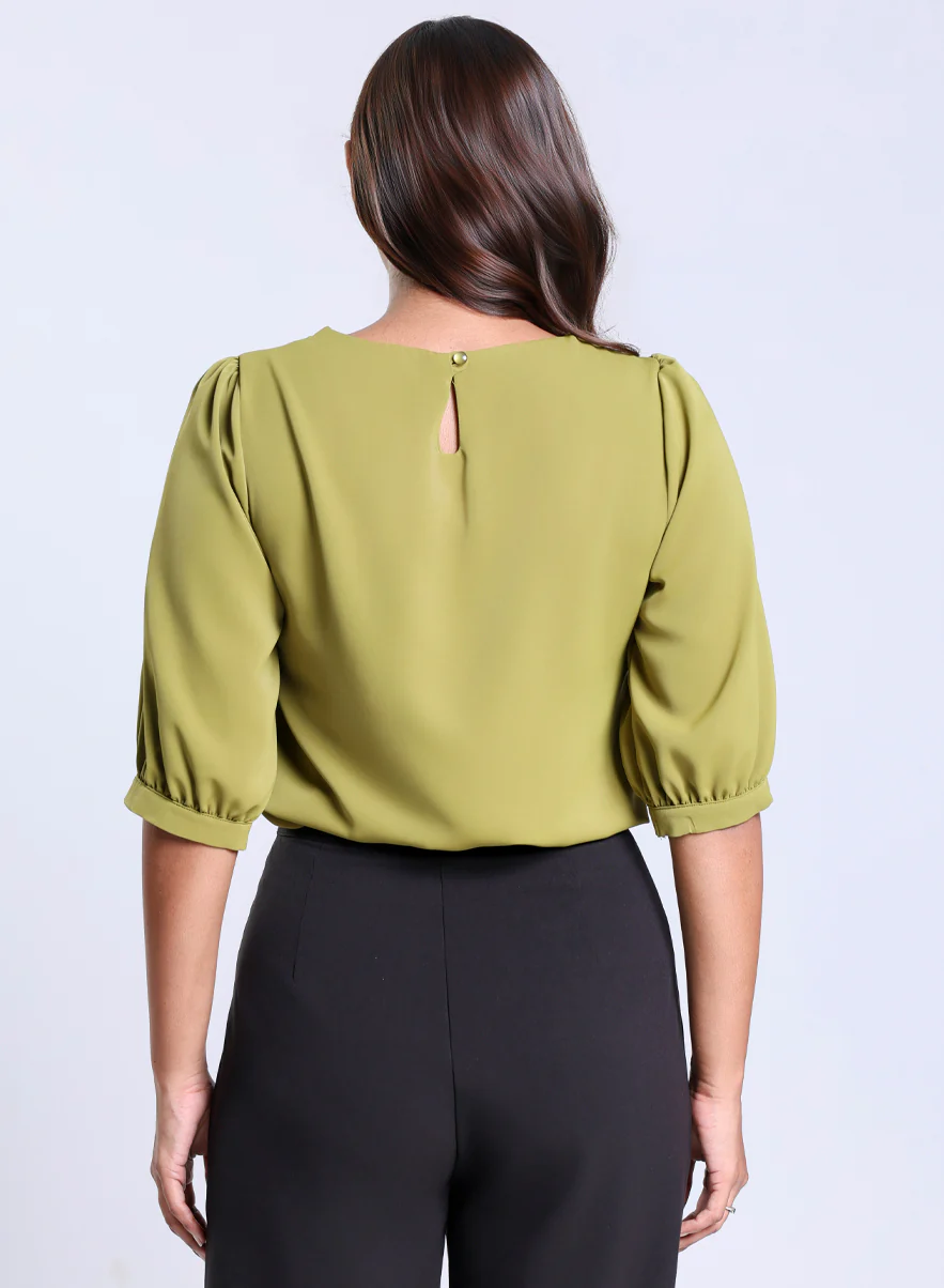 Half Sleeve Solid Green Chiffon Top - Image 4