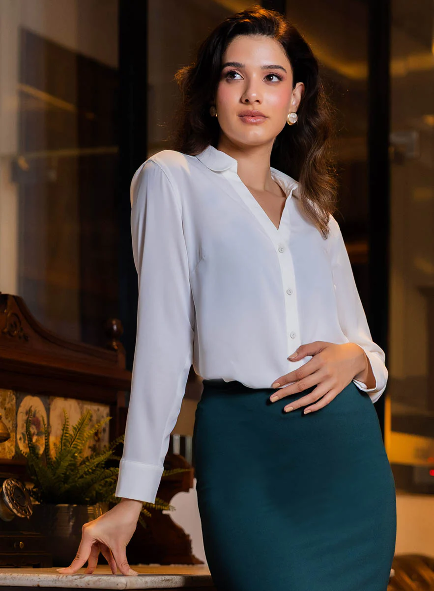 Full Sleeve White Chiffon Top - Image 2