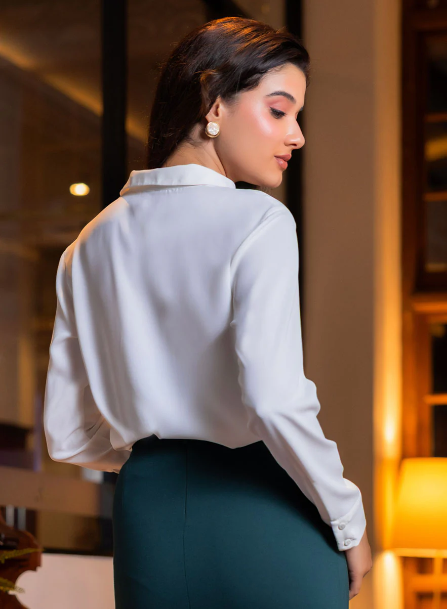 Full Sleeve White Chiffon Top - Image 3