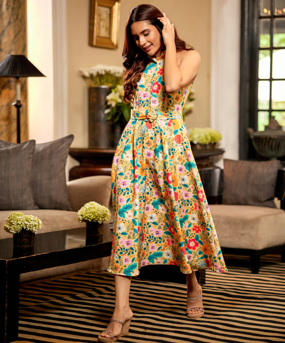 Halter Neck Floral Elegant Midi Dress - Image 2