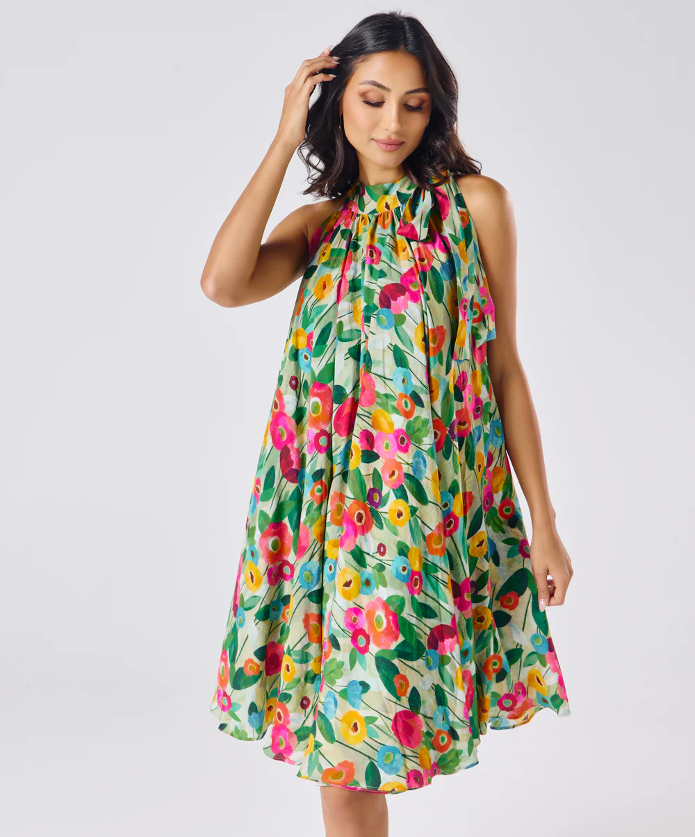 Halter Neck Flouncy Printed Dress - Image 2